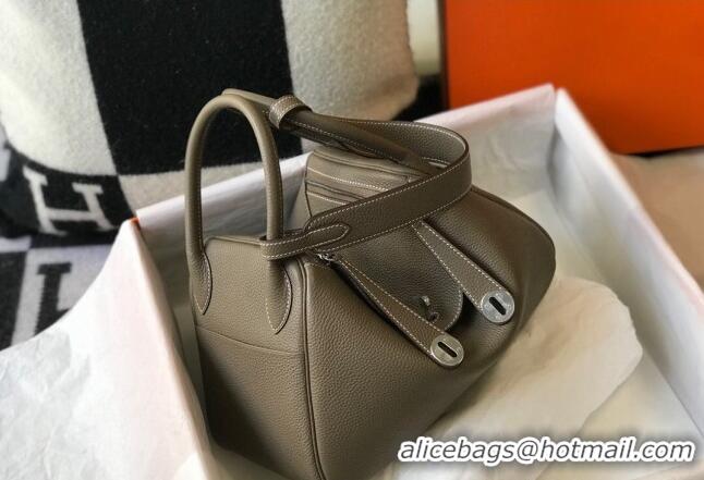 Good Quality Hermes Lindy 30cm Bag in Grainy Calfskin H0118 Elephant Grey/Silver