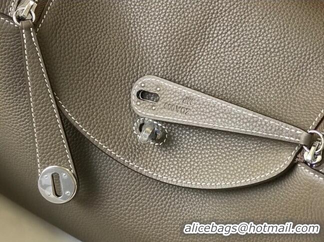 Good Quality Hermes Lindy 30cm Bag in Grainy Calfskin H0118 Elephant Grey/Silver