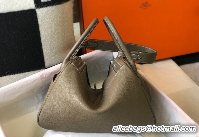 Good Quality Hermes Lindy 30cm Bag in Grainy Calfskin H0118 Elephant Grey/Silver