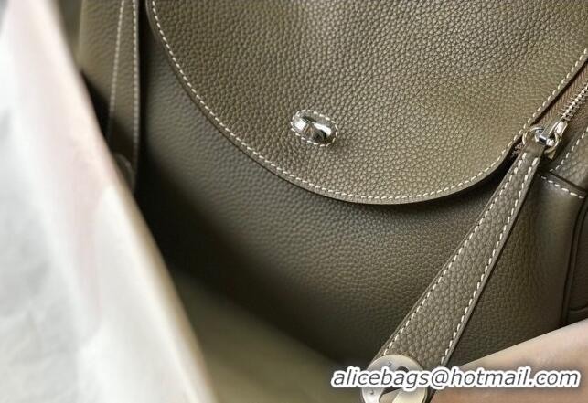 Good Quality Hermes Lindy 30cm Bag in Grainy Calfskin H0118 Elephant Grey/Silver