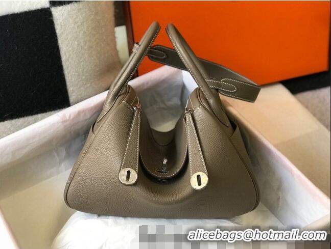 Good Quality Hermes Lindy 30cm Bag in Grainy Calfskin H0118 Elephant Grey/Silver