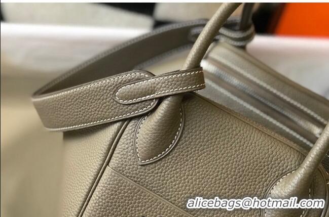 Good Quality Hermes Lindy 30cm Bag in Grainy Calfskin H0118 Elephant Grey/Silver