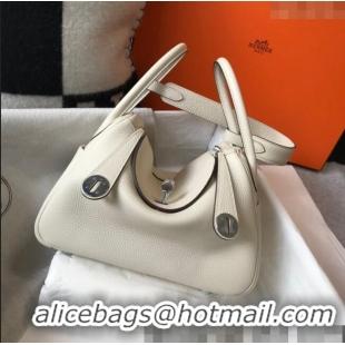 Discount Hermes Lindy 26cm/30cm Bag in Grainy Calfskin H0117 Wool White/Silver