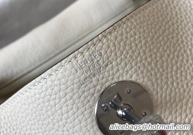 Discount Hermes Lindy 26cm/30cm Bag in Grainy Calfskin H0117 Wool White/Silver