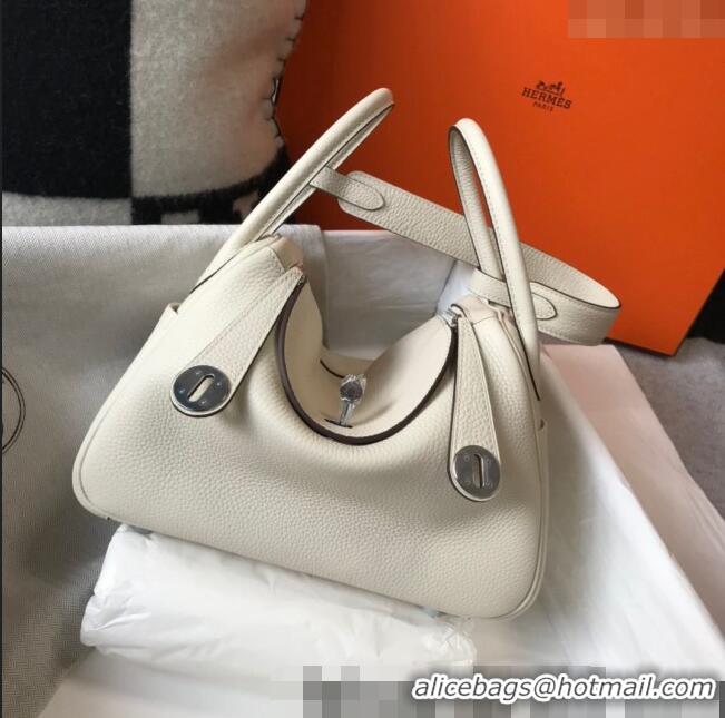 Discount Hermes Lindy 26cm/30cm Bag in Grainy Calfskin H0117 Wool White/Silver