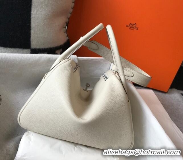 Discount Hermes Lindy 26cm/30cm Bag in Grainy Calfskin H0117 Wool White/Silver