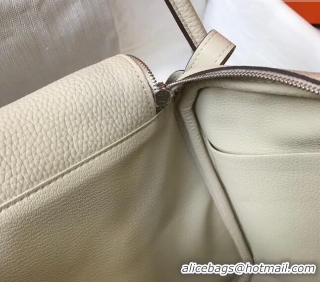 Discount Hermes Lindy 26cm/30cm Bag in Grainy Calfskin H0117 Wool White/Silver