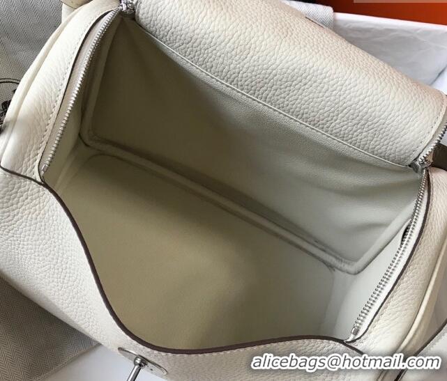 Discount Hermes Lindy 26cm/30cm Bag in Grainy Calfskin H0117 Wool White/Silver