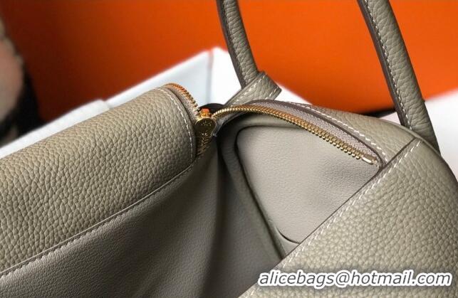 Top Quality Hermes Lindy 30cm Bag in Grainy Calfskin H0118 Dove Grey/Gold