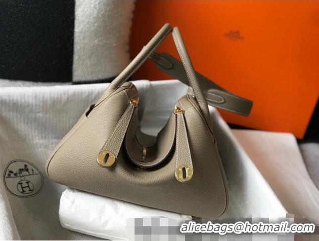 Top Quality Hermes Lindy 30cm Bag in Grainy Calfskin H0118 Dove Grey/Gold