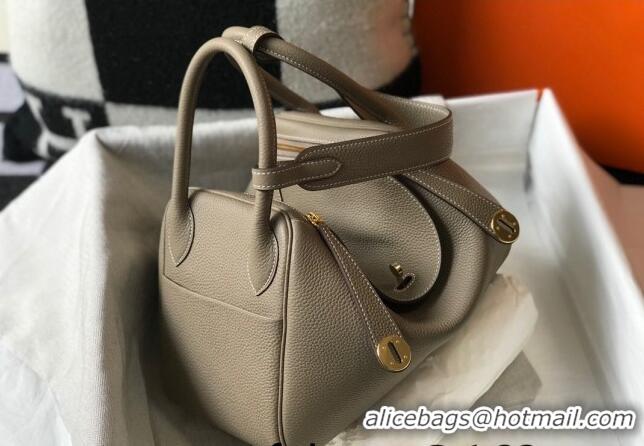 Top Quality Hermes Lindy 30cm Bag in Grainy Calfskin H0118 Dove Grey/Gold