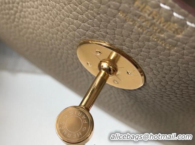 Top Quality Hermes Lindy 30cm Bag in Grainy Calfskin H0118 Dove Grey/Gold