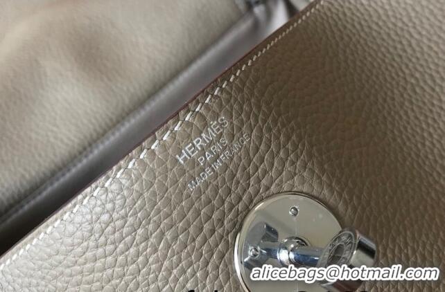 Promotional Hermes Lindy 30cm Bag in Grainy Calfskin H0118 Dove Grey/Silver