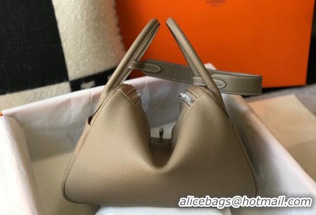 Promotional Hermes Lindy 30cm Bag in Grainy Calfskin H0118 Dove Grey/Silver