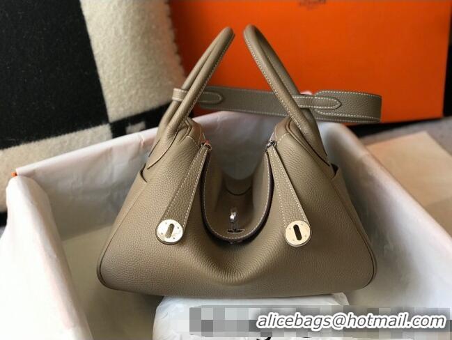 Promotional Hermes Lindy 30cm Bag in Grainy Calfskin H0118 Dove Grey/Silver