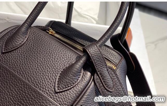 Buy Fashionable Hermes Lindy Bag 26/30cm in Grained Leather H0117 Ebony Brown