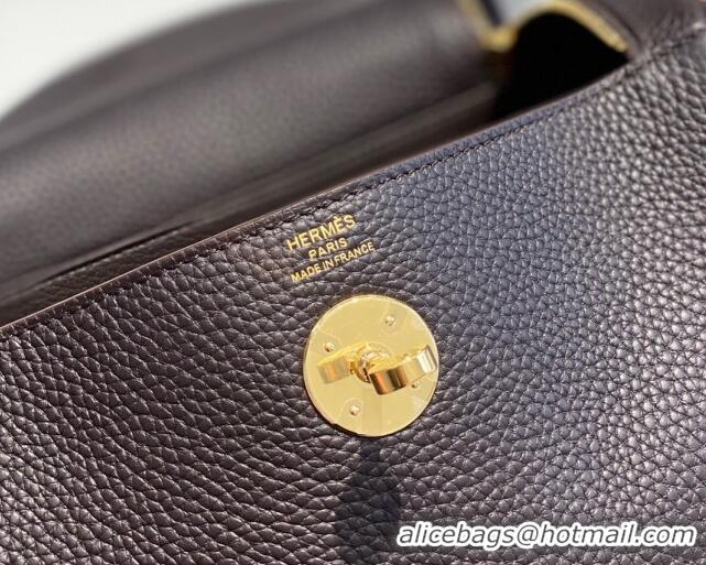 Buy Fashionable Hermes Lindy Bag 26/30cm in Grained Leather H0117 Ebony Brown