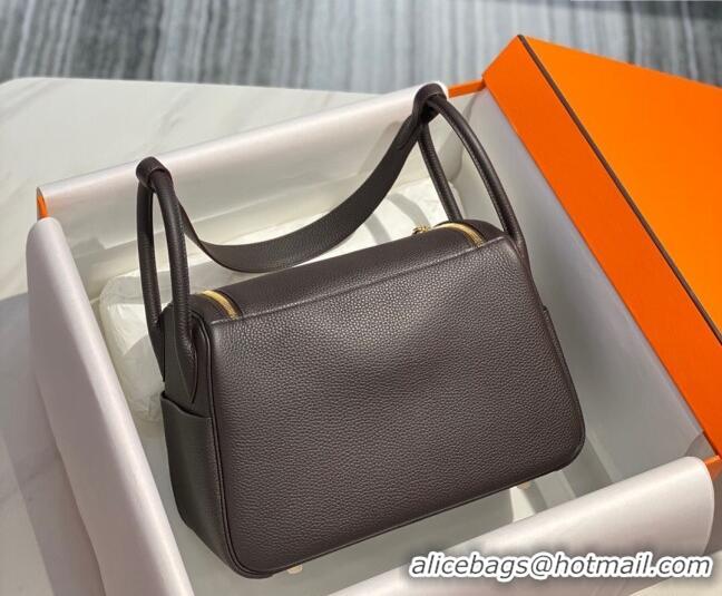 Buy Fashionable Hermes Lindy Bag 26/30cm in Grained Leather H0117 Ebony Brown