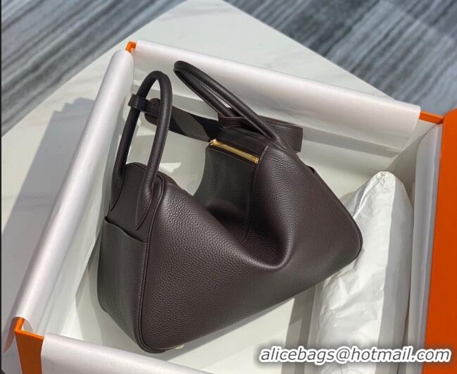 Buy Fashionable Hermes Lindy Bag 26/30cm in Grained Leather H0117 Ebony Brown