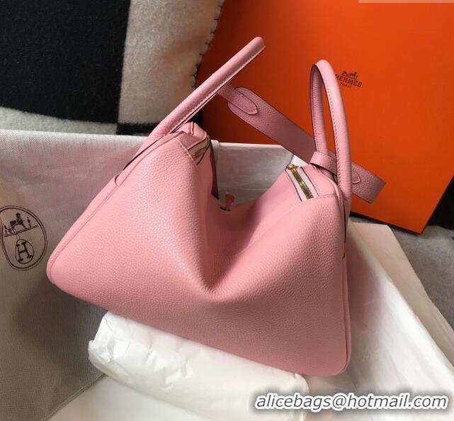 New Fashion Hermes Lindy Bag 26cm/30cm in Grained Leather H0061 Pink/Gold