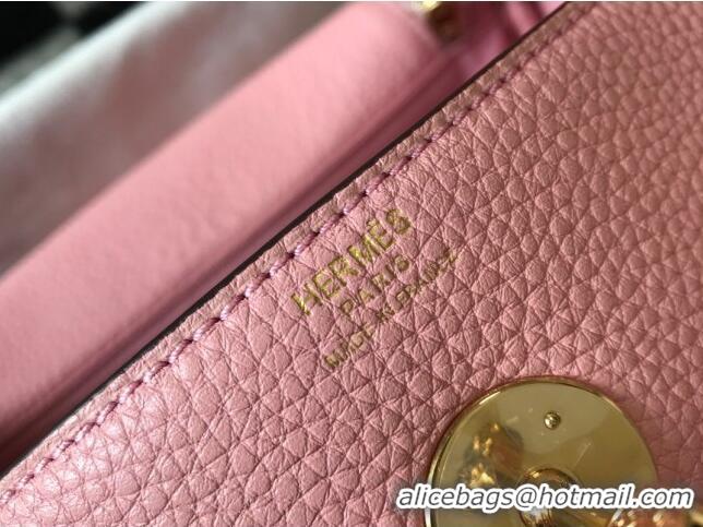 New Fashion Hermes Lindy Bag 26cm/30cm in Grained Leather H0061 Pink/Gold