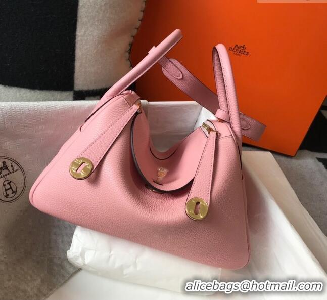 New Fashion Hermes Lindy Bag 26cm/30cm in Grained Leather H0061 Pink/Gold