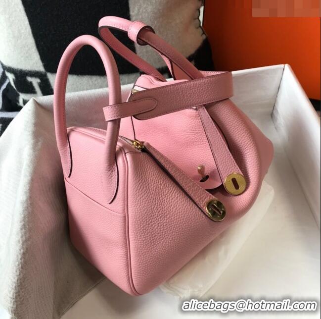 New Fashion Hermes Lindy Bag 26cm/30cm in Grained Leather H0061 Pink/Gold