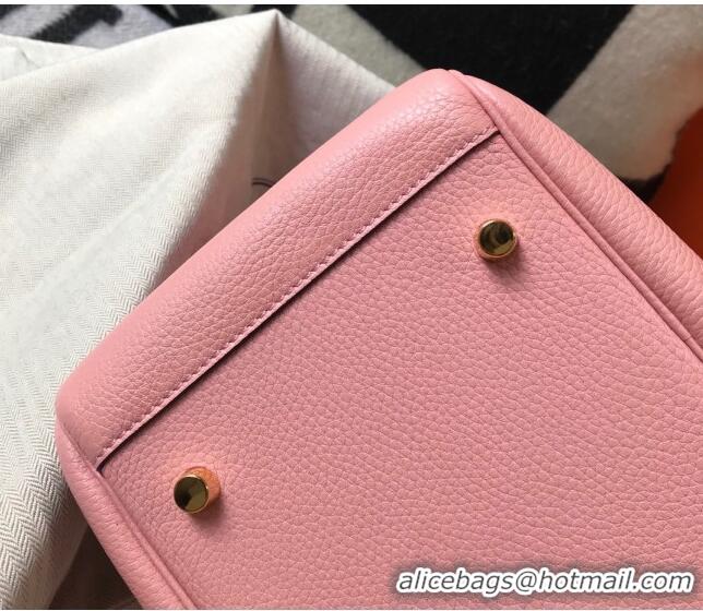 New Fashion Hermes Lindy Bag 26cm/30cm in Grained Leather H0061 Pink/Gold