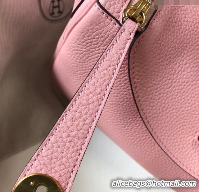 New Fashion Hermes Lindy Bag 26cm/30cm in Grained Leather H0061 Pink/Gold