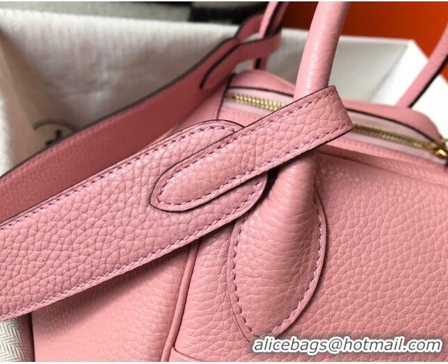 New Fashion Hermes Lindy Bag 26cm/30cm in Grained Leather H0061 Pink/Gold