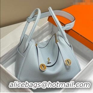 Free Shipping Hermes Lindy Bag 26cm/30cm in Grained Leather H0061 Grail Blue/Gold