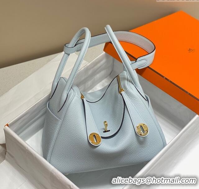 Free Shipping Hermes Lindy Bag 26cm/30cm in Grained Leather H0061 Grail Blue/Gold