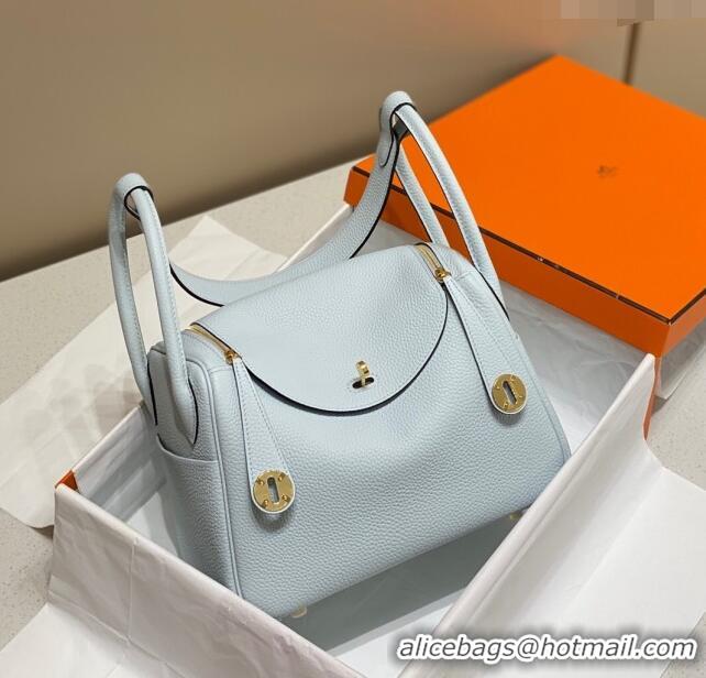 Free Shipping Hermes Lindy Bag 26cm/30cm in Grained Leather H0061 Grail Blue/Gold