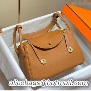 Good Product Hermes Lindy Bag 26cm/30cm in Grained Leather H0061 Golden Brown/Gold