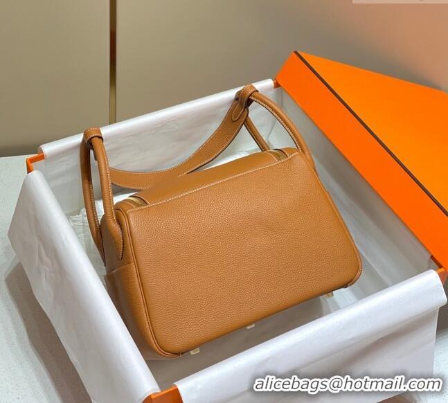 Good Product Hermes Lindy Bag 26cm/30cm in Grained Leather H0061 Golden Brown/Gold