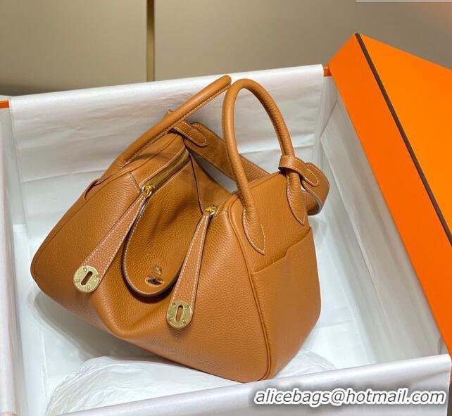 Good Product Hermes Lindy Bag 26cm/30cm in Grained Leather H0061 Golden Brown/Gold