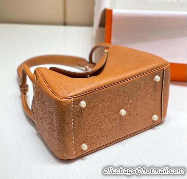 Good Product Hermes Lindy Bag 26cm/30cm in Grained Leather H0061 Golden Brown/Gold