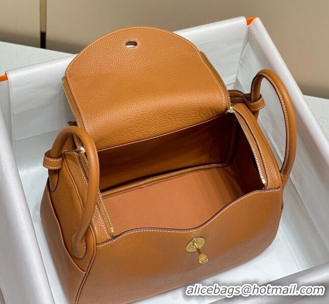 Good Product Hermes Lindy Bag 26cm/30cm in Grained Leather H0061 Golden Brown/Gold