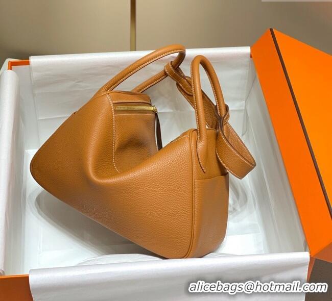 Good Product Hermes Lindy Bag 26cm/30cm in Grained Leather H0061 Golden Brown/Gold