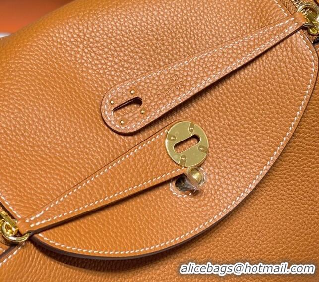 Good Product Hermes Lindy Bag 26cm/30cm in Grained Leather H0061 Golden Brown/Gold