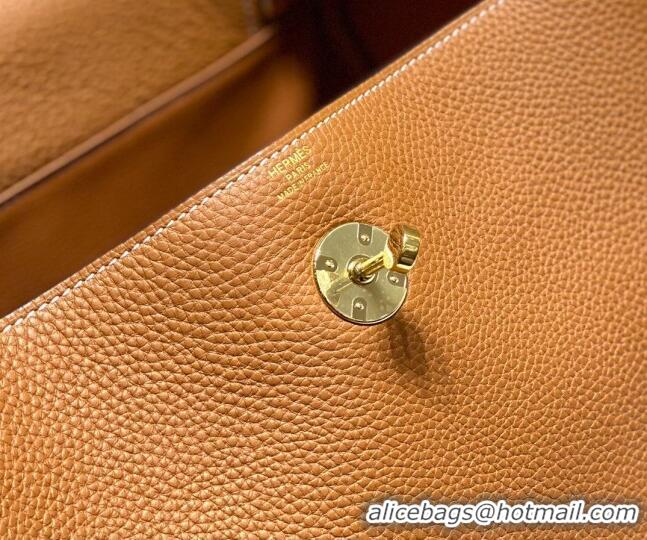 Good Product Hermes Lindy Bag 26cm/30cm in Grained Leather H0061 Golden Brown/Gold