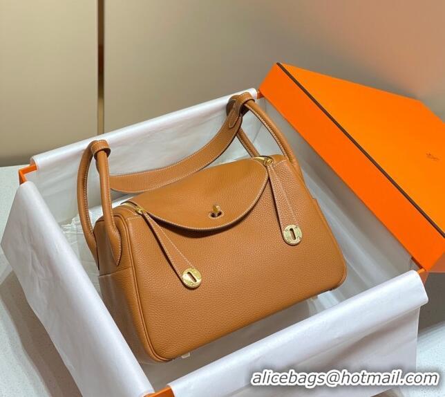 Good Product Hermes Lindy Bag 26cm/30cm in Grained Leather H0061 Golden Brown/Gold