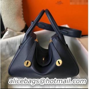 Top Quality Hermes Lindy Bag 26cm/30cm in Grained Leather H0061 Navy/Gold