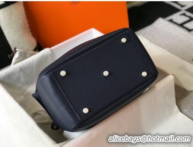 Top Quality Hermes Lindy Bag 26cm/30cm in Grained Leather H0061 Navy/Gold