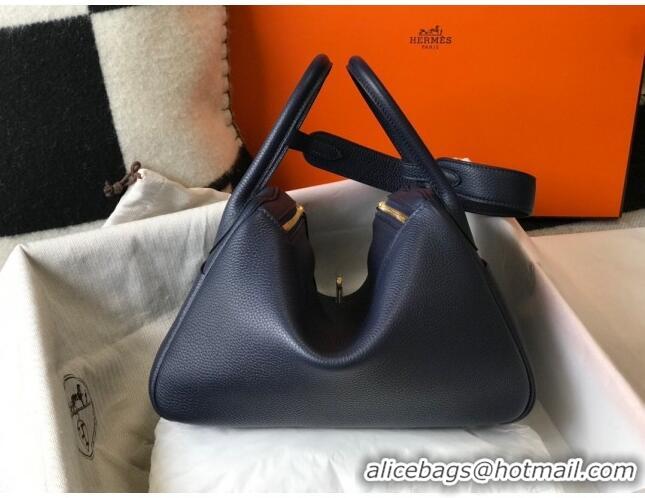 Top Quality Hermes Lindy Bag 26cm/30cm in Grained Leather H0061 Navy/Gold