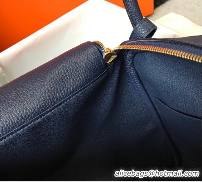 Top Quality Hermes Lindy Bag 26cm/30cm in Grained Leather H0061 Navy/Gold