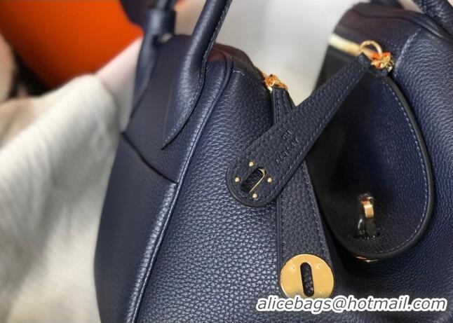 Top Quality Hermes Lindy Bag 26cm/30cm in Grained Leather H0061 Navy/Gold