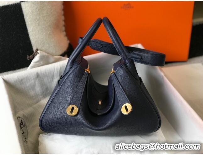 Top Quality Hermes Lindy Bag 26cm/30cm in Grained Leather H0061 Navy/Gold