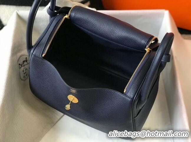 Top Quality Hermes Lindy Bag 26cm/30cm in Grained Leather H0061 Navy/Gold