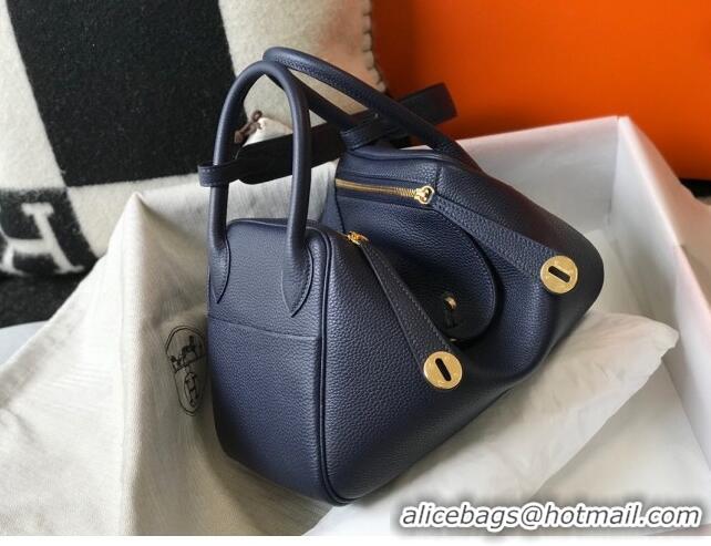 Top Quality Hermes Lindy Bag 26cm/30cm in Grained Leather H0061 Navy/Gold